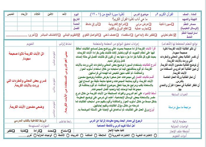تحضير قرآن ثاني متوسط كتبي الفصل الأول